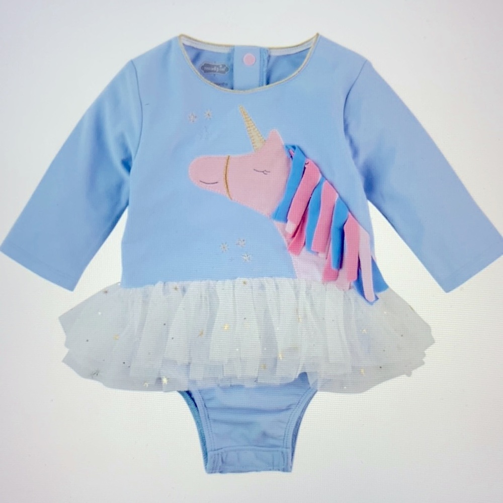 Baby Mud Pie Unicorn bathing suit tutu rash guard UPF 50+ sun protection…